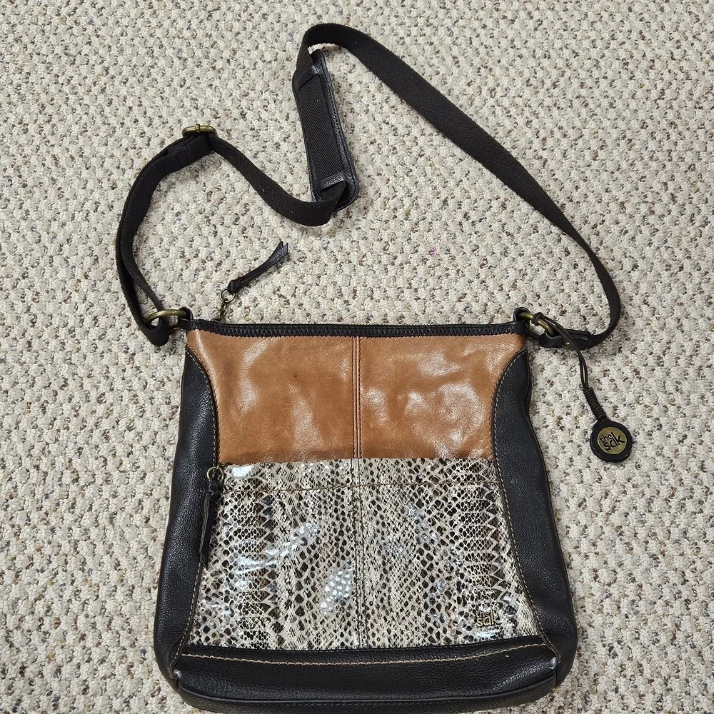 The Sak Leather Crossbody Snake Print Strap Adjustable Tote Purse Shoulder Bag